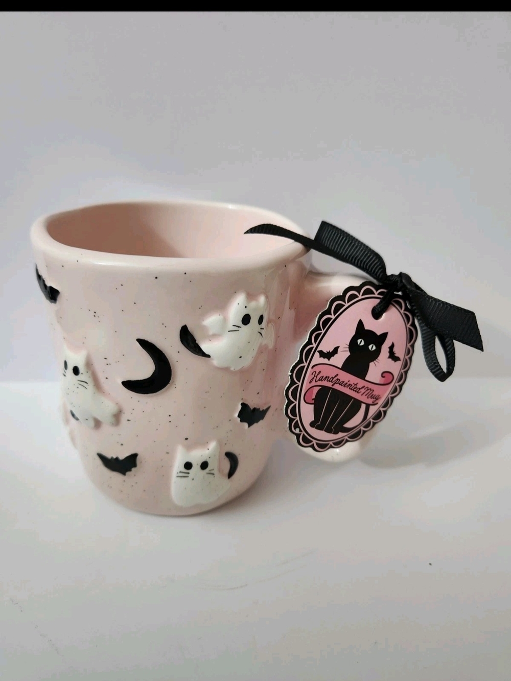 Sunday Morning Ceramics Cat Ghost Spooky Halloween Ceramic Mug Handpainted